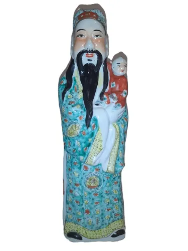 Rara Estatueta Porcelana Chinesa Família Rosa Anos 50 - Deus Fu 42cm Perfeita