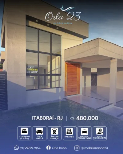 ITABORAÍ, ORLA 23 IMOBILIÁRIA VENDE! EXCELENTE CASA COM 3 QUARTOS E BEM LOCALIZADA.
