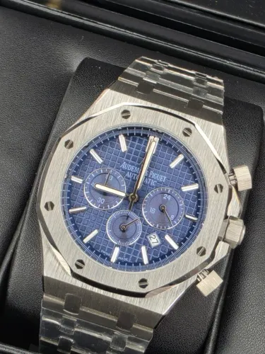 Relogio Audemars Piguet Com Cronografo Funcional Prata/Azul LINHA AAA+ EM 10X SEM JUROS0