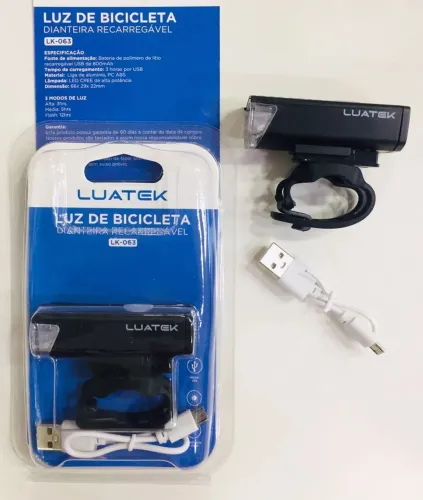 Farol Dianteiro Bicicleta LUATEK LK-063 LED USB - Novo<br>