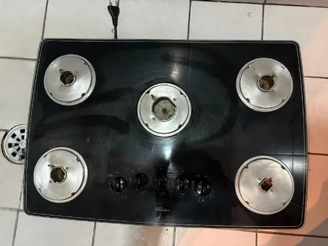 Fogao Cooktop a Gas Fischer 5 Bocas com vidro Preto - sucata - leia