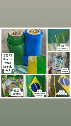 MATERIAL DE ENFEITE DO BRASIL PARA COPA - PLÁSTICO, BANDEIRINHAS, FITAS.