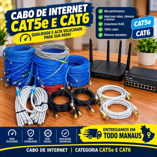 Cabo de rede internet (CAT6/CAT5E) 2m 3m 5m 10m 15m 20m 25m 30m 40m RJ45 UTP LAN ETHERNET
