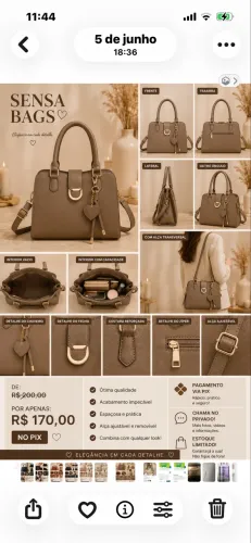Bolsa Feminina Elegance Marrom Premium com Pingente de Coração | Sensa Bags
