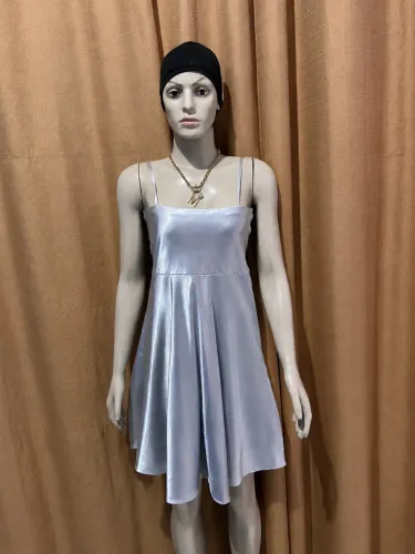Vestido de Festa Curto Prata Acetinado