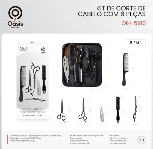 Kit de tesoura corte de cabelo 6 em 1 oásis OIH-5180
