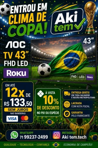 SMART TV AOC ROKU TV 43" LACRADA COM NOTA E GARANTIA DE FÁBRICA 01 ANO