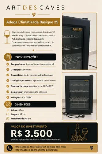 Adega Climatizada Art des Caves Basique 25 - Excelente Estado