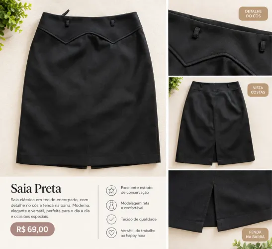 saia social preta com detalhe em cetim g