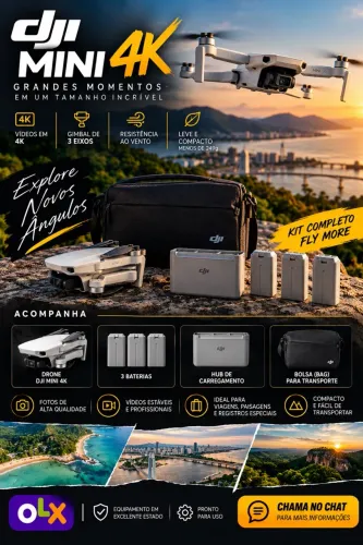 DJI MINI 4K + KIT FLY MORE ? 3 BATERIAS + BAG + HUB DE CARREGAMENTO