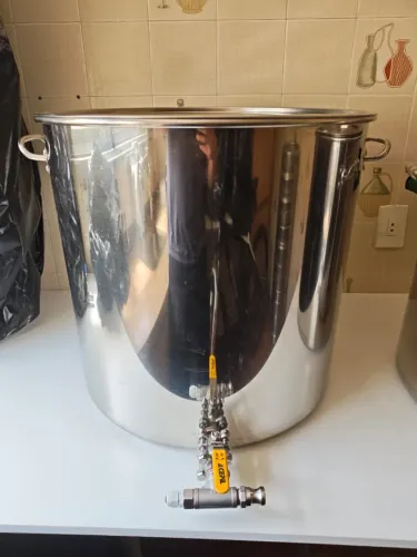 Panela inox 100L e Cesto De Inox 70L Single Vessel com válvula, poço térmico e resistência