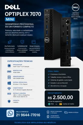 Dell Optiplex 7070 Mini i5 Geração 9