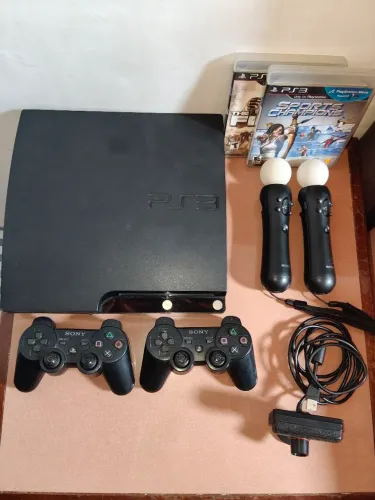 PS3 Com Defeito (2 Controles) +(1 câmera) +(2 móveis) +( 2 jogos completinhos) e os cabos