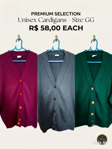 Cardigans bordo, cinza e verde.GG, semi novo, por 58,00 cada.