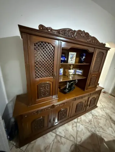 Conjunto: Mesa + Arca Buffet Cristaleira Armário Madeira Maciça
