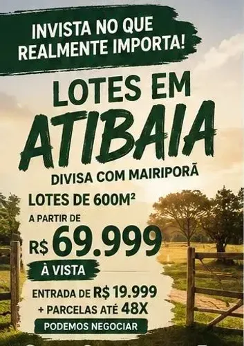 OPORTUNIDADE DE TERRENO EM ATIBAIA R$ 69.999