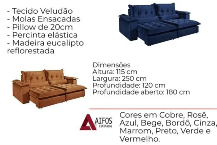 Sala sofá retrátil e reclinável de 250 cm de largura 