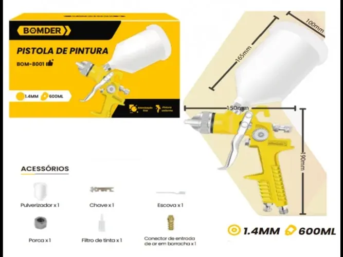 pistola de pintura bom-8001 1.4mm 600ml bomder