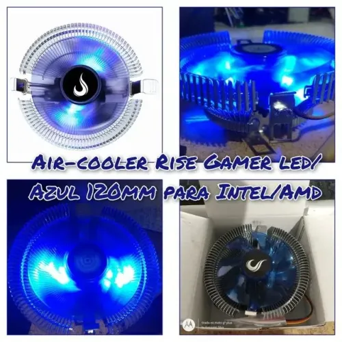 Air-cooler Rise Gamer Led-azul 90mm serve intel/amd na caixa