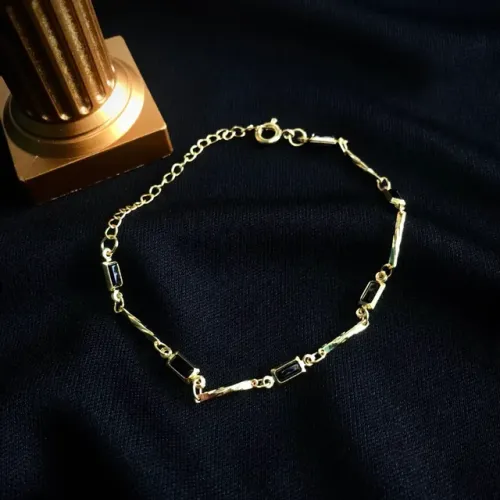Pulseira baguete zircônia preta | folhado a Ouro