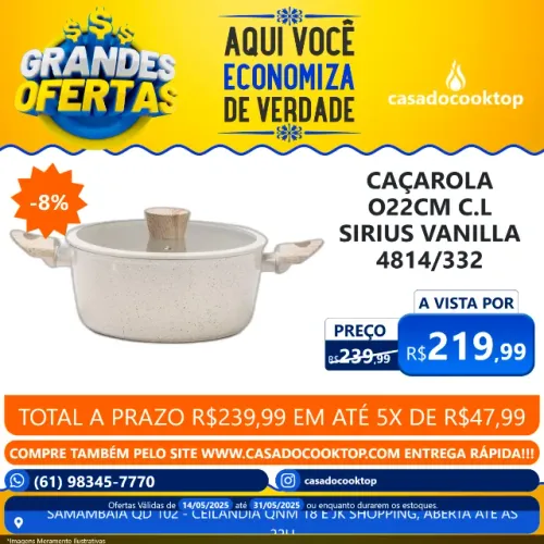 Cacarola Inducao Brinox Sirius Antiaderente Ceramic Life Ø22 Cm 2,7 Litros Vanilla 