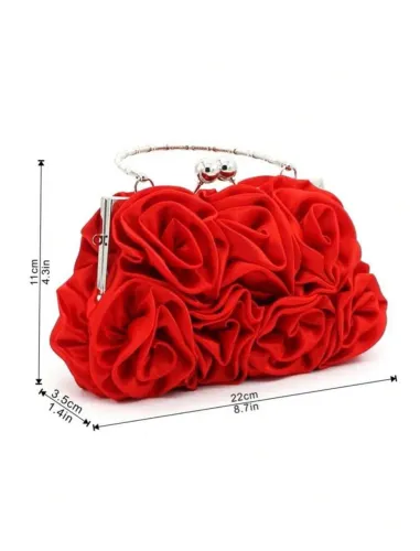 Bolsa de Mão Vermelha com Design de Rosas