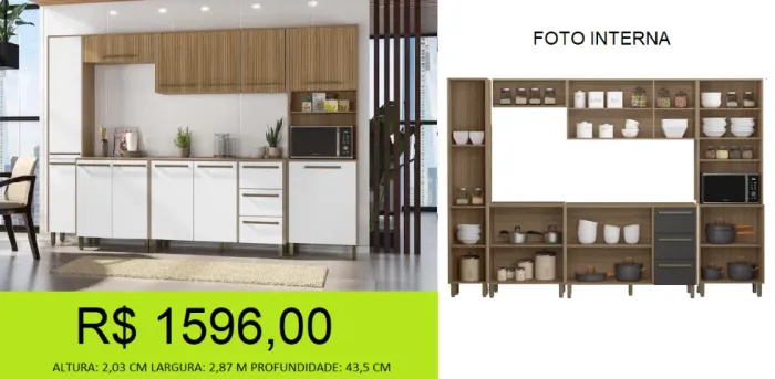 Cozinha modulada com amplo espaço interno - Parcele sem juros