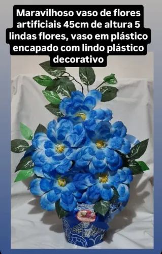 Vaso de flores artificiais 45cm - 5 flores - Azul