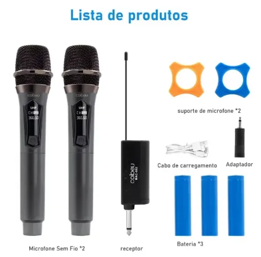 microfone PROFISSI dulplo s/fio uhf recarregavel 3000 ciclos autonomia 4 a 8hr s/distorção