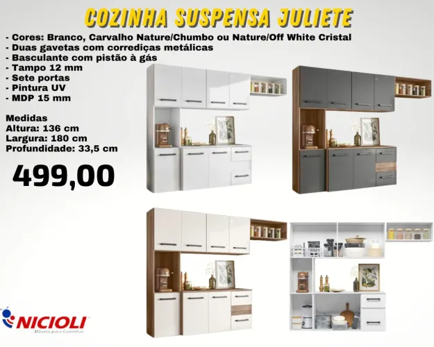 Cozinha Suspensa Juliete - 7 Portas - 180 cm - ENTREGA HOJE !!!