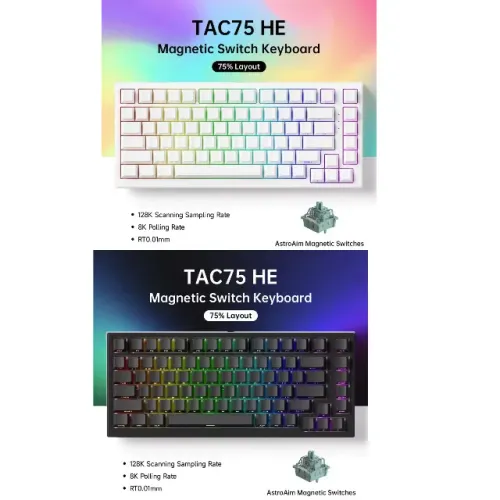 Teclado Gamer Mecânico Akko TAC75 HE 75%, ARGB, Switch Magnético, 8K, ANSI, 12x 33,20