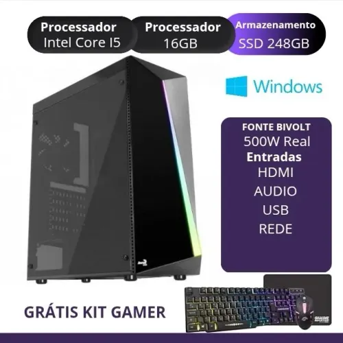 PC Gamer Completo Na caixa. Intel Core i5 16GB SSD 128GB + Kit Gamer Grátis