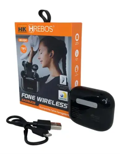fone De ouvido bluetooth 5.0 duplo hrebos cor Preto
