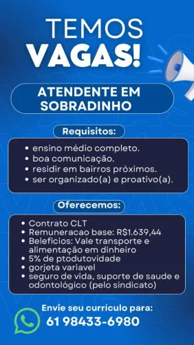 Vaga de emprego em Sobradinho DF