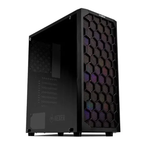 Gabinete Gamer Mancer Hexer Rainbow Mid-Tower Lateral de Vidro Com 3 Fans, 12x 21,77