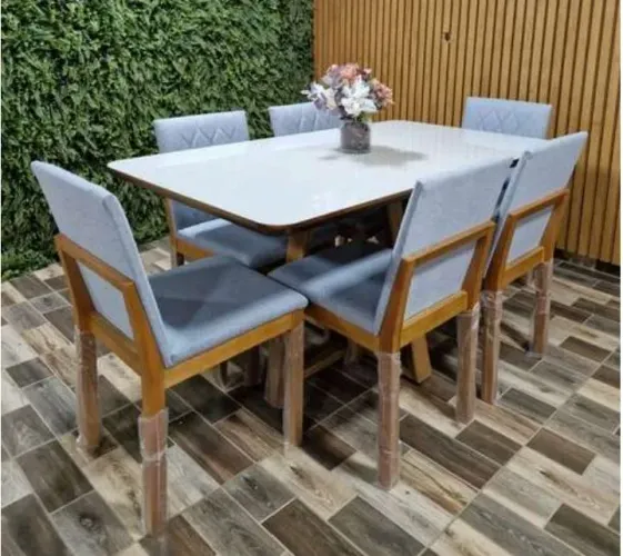 Conjunto de mesa 6 cadeiras linho cinza