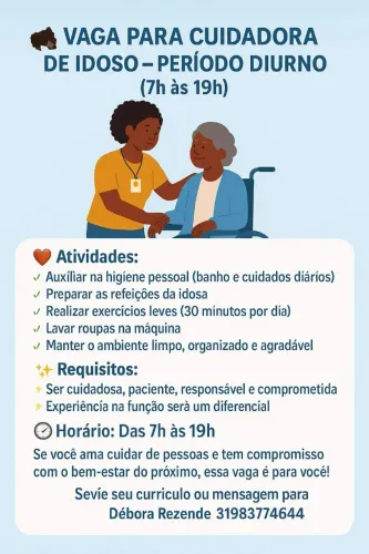"vaga de cuidadora de idosos" - Vagas de emprego no Brasil