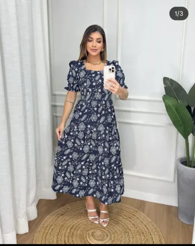 Vestido longo estampado floral azul marinho