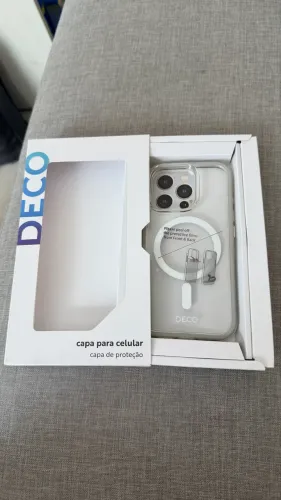 Capa para iPhone 16 pro Deco megsafe transparente com borda cinza