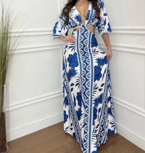 Vestido branco e azul Shein Novo