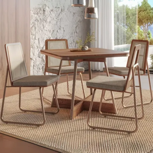 Mesa de Jantar em Madeira com 4 Cadeiras