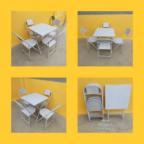 Mesa em aço 4 cadeiras dobrável 