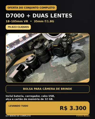 Vendo conjunto Nikon DX completo devido à migração para equipamento full frame