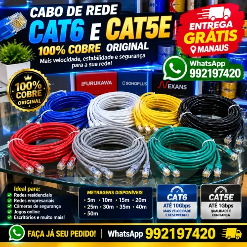 CABO DE REDE INTERNET CAT6 100% COBRE 10GB ENTREGA GRÁTIS 3,5,10,15,20,25,30,40,50 METROS