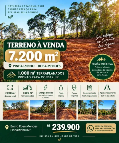 7.200m² Pinhalzinho | 1.000m² TERRAPLANADOS | Região Turística Circuito das águas