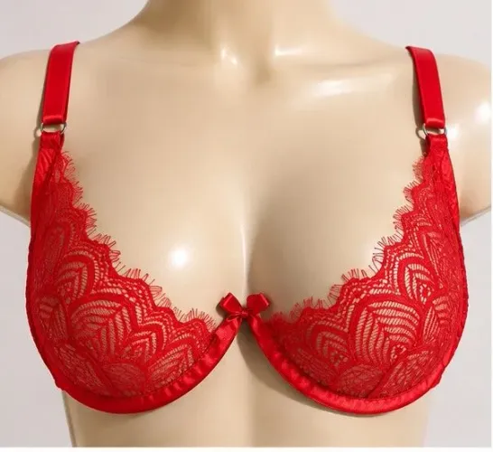 Conjunto Lingerie Vermelho em Renda com Detalhes em Strass - Tamanho G
