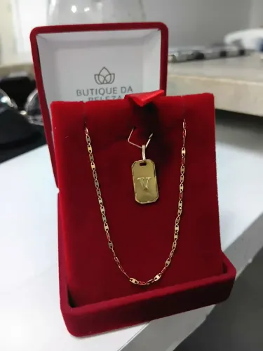 Corrente e pingente piastrine ouro 18k 750 1.7g
