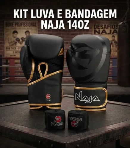 Kit Naja Luva Boxe Muay Thai 14oz Com Bandagem
