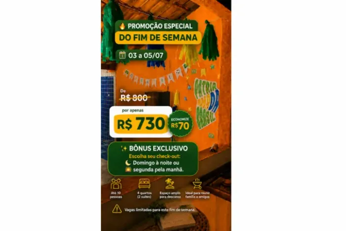 ? Casa para Temporada | Promoção 03 a 05/07 | Até 10 Pessoas | R$ 730