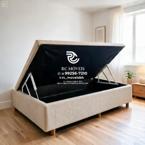 Base Box Baú Solteiro 88cm x 188cm Pistão a Gás Suede Bege Durável